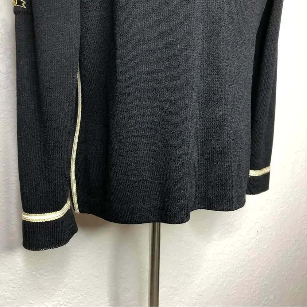 St John Collection black with white gold trim santana knit zip front jacket 10